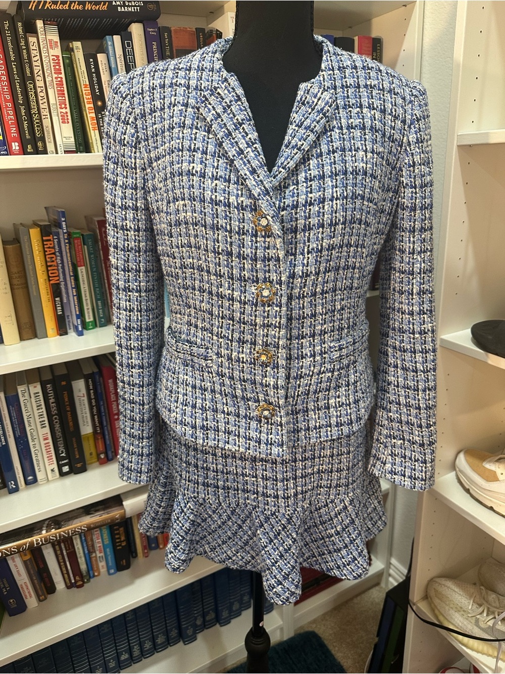 NWT Zara Blue Bouclé Tweed Jacket M & Dress S Matching Set Luxury Chic